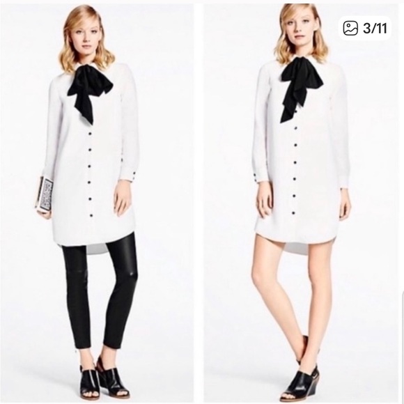 Kate Spade Long Sleeve White Dress with Black Bow - Picture 2 of 13